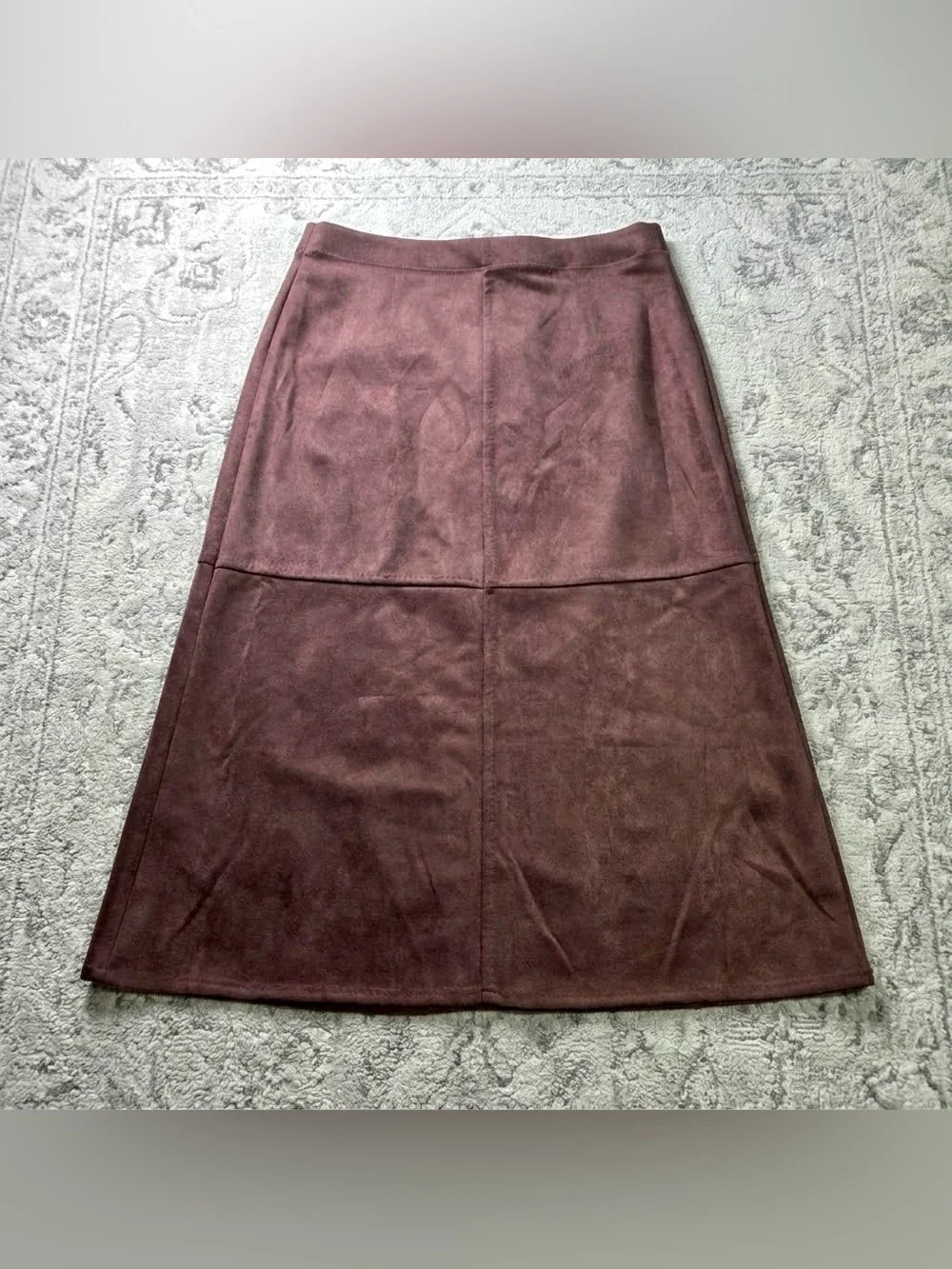 Max Studio London Faux Suede A-Line Midi Skirt Plum Brown Womens Size Large